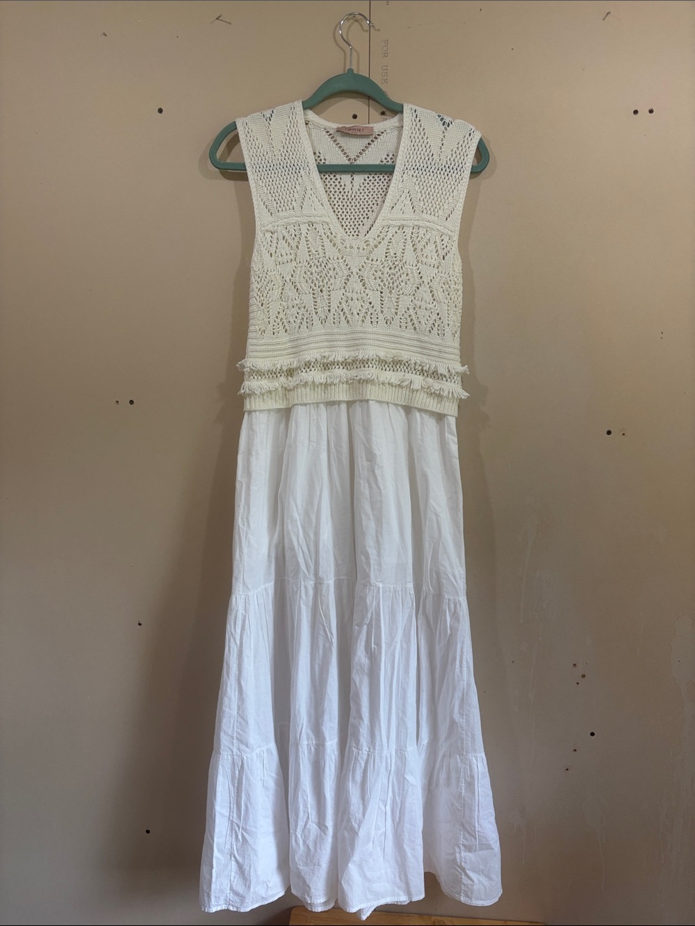 Twin-Set Milano White Crochet Top Cotton Cover Up Dress Size M
